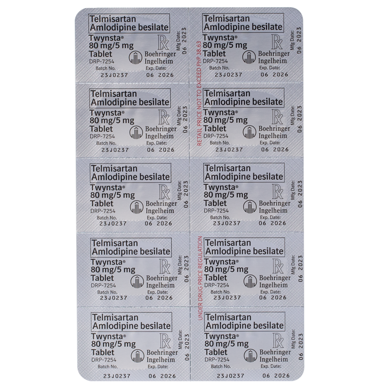 TWYNSTA Twynsta Telmisartan 80mg + Amlodipine 5mg Sold Per Piece [Prescription Required]