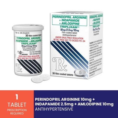TRIPLIXAM - TRIPLIXAM Perindopril Arginine + Indapamide + Amlodipine besilate 10mg/2.5mg/10mg Sold Per Piece [PRESCRIPTION REQUIRED] image