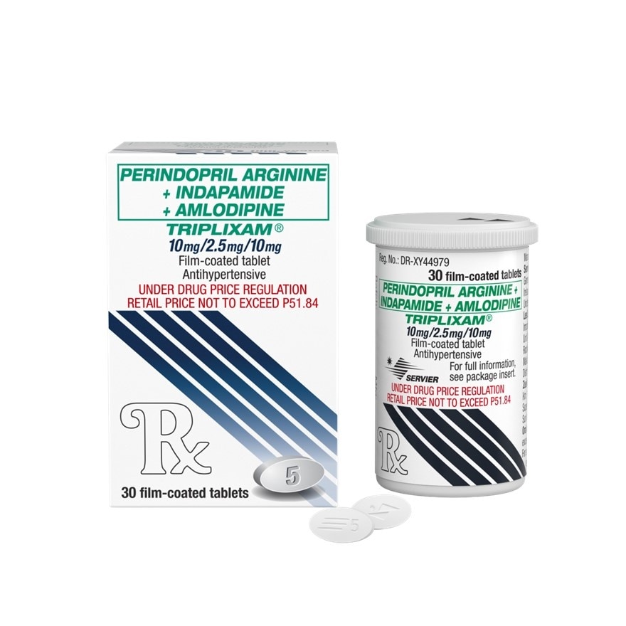 TRIPLIXAM Perindopril Arginine + Indapamide + Amlodipine besilate 10mg/2.5mg/10mg Sold Per Piece [PRESCRIPTION REQUIRED] image
