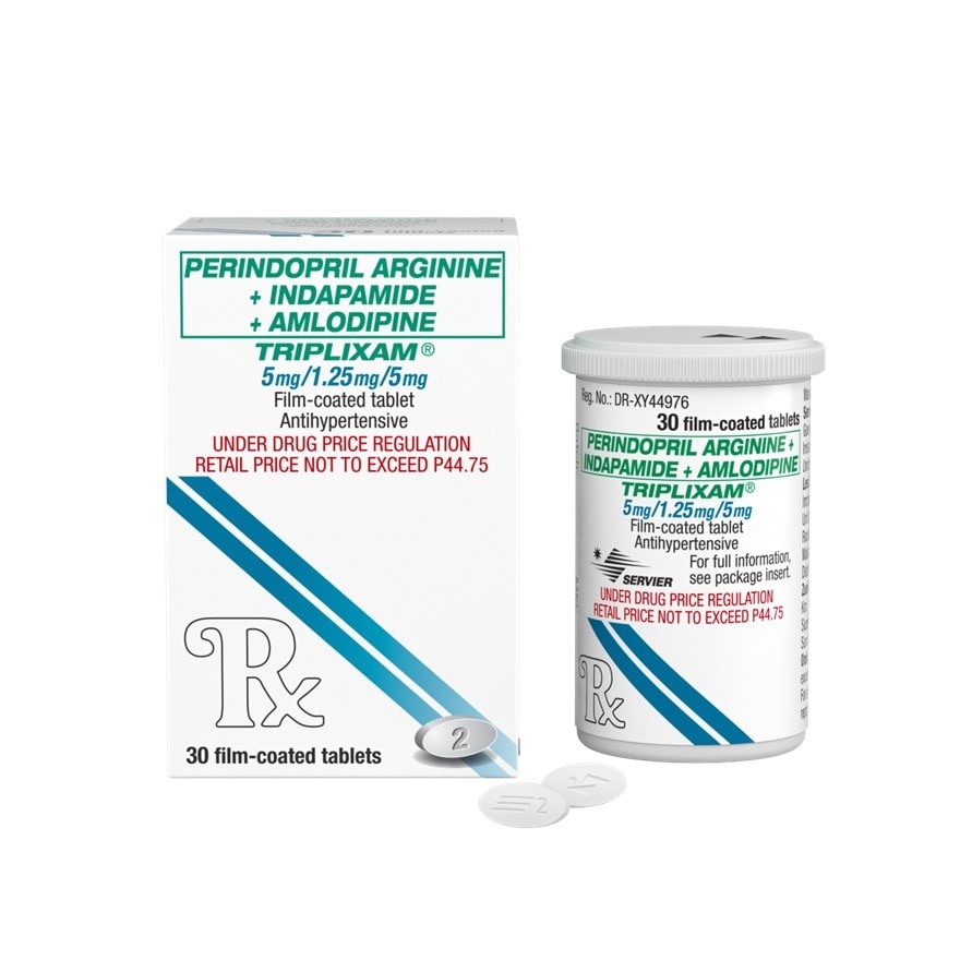 TRIPLIXAM Perindopril arginine + Indapamide + Amlodipine besilate 5mg/1.25mg/5mg Sold Per Piece  [Prescription Required] image