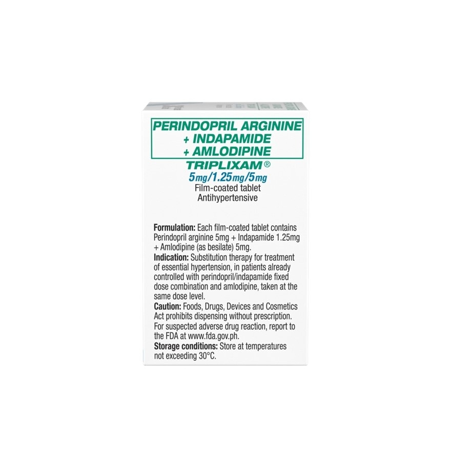 TRIPLIXAM Perindopril arginine + Indapamide + Amlodipine besilate 5mg/1.25mg/5mg Sold Per Piece  [Prescription Required] image