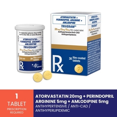 TRIVERAM - Atorvastatin 20Mg, Perindopril Arginine 5Mg, Amlodipine 5Mg 1 Film-Coated Tablet [Prescription Required] image