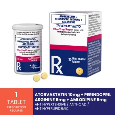 TRIVERAM - TRIVERAM INITIO Atorvastatin 10 mg+ Perindopril 5 mg + Amlodipine 5 mg Sold Per Piece [PRESCRIPTION REQUIRED]