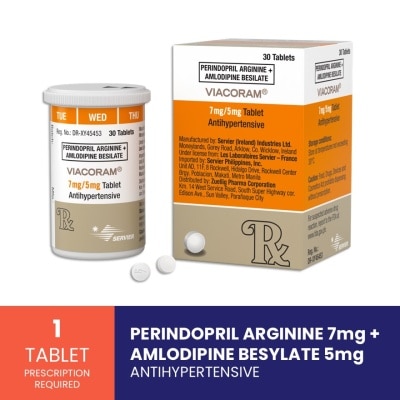 VIACORAM - VIACORAM 7/5  Perindopril 7 mg + Amlodipine 5 mg Sold Per Piece [PRESCRIPTION REQUIRED] image
