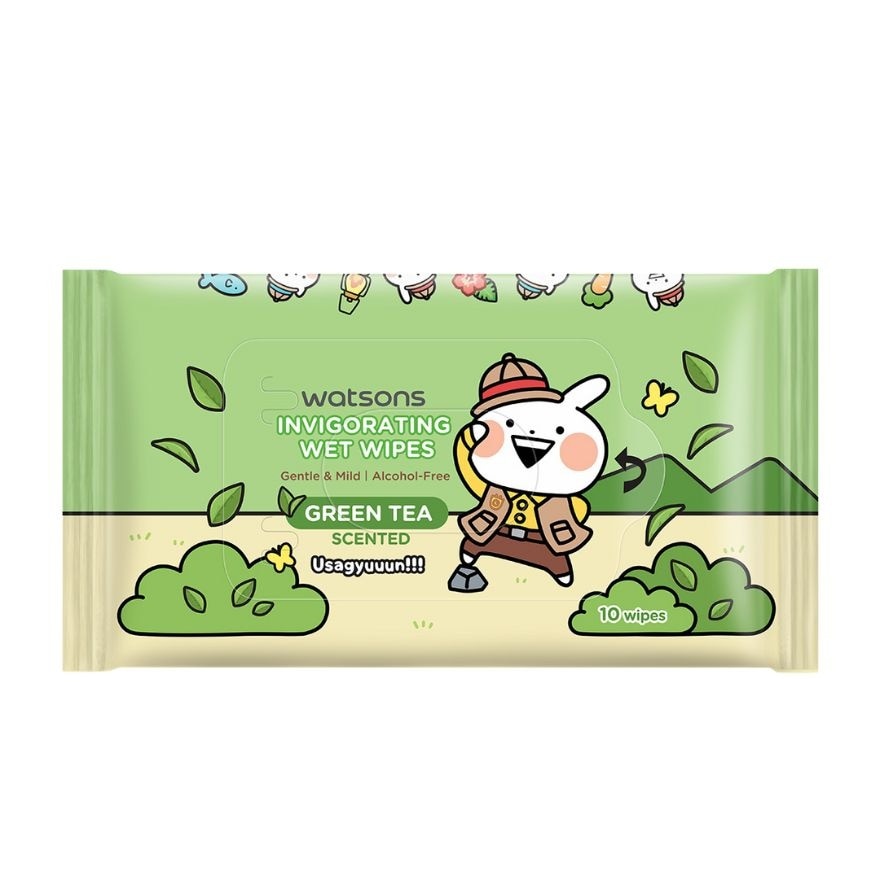 WATSONS Usagyuuun Invigorating Wet Wipes Green Tea Scented 10 Sheets x 3 Packs