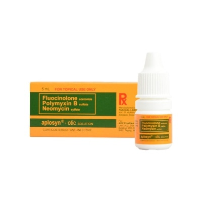 APLOSYN Fluocinolone Neomycin Polymyxin B sulfate 250 mcg/3.5 mg/10;000 units/mL Otic Drops 5 mL [PRESCRIPTION REQUIRED]