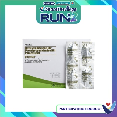 DECOLSIN DECOLSIN Dextromethorphan hydrobromide 15 mg Phenylpropanolamine hydrochloride 25 mg Paracetamol 325 mg Capsule Sold Per Piece [PRESCRIPTION REQUIRED] image