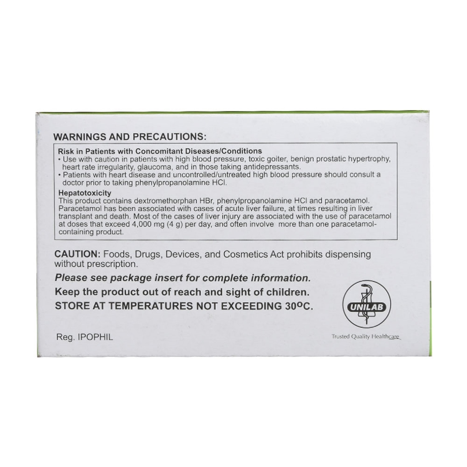 Dextromethorphan hydrobromide 15 mg Phenylpropanolamine hydrochloride 25 mg Paracetamol 325 mg Capsule 1 Capsule [PRESCRIPTION REQUIRED]