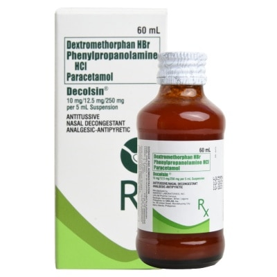 DECOLSIN Dextromethorphan hydrobromide 10 mg Phenylpropanolamine hydrochloride 12.5 mg Paracetamol 250 mg Oral Suspension [PRESCRIPTION REQUIRED]