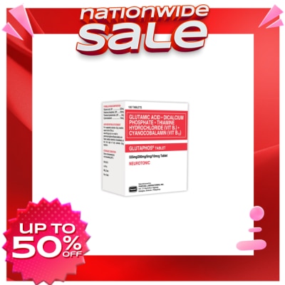 GLUTAPHOS Dicalcium phosphate 200 mg; Glutamic acid 325 mg; Thiamine HCl 5 mg; Vitamin B12 10 mcg 1 Tablet