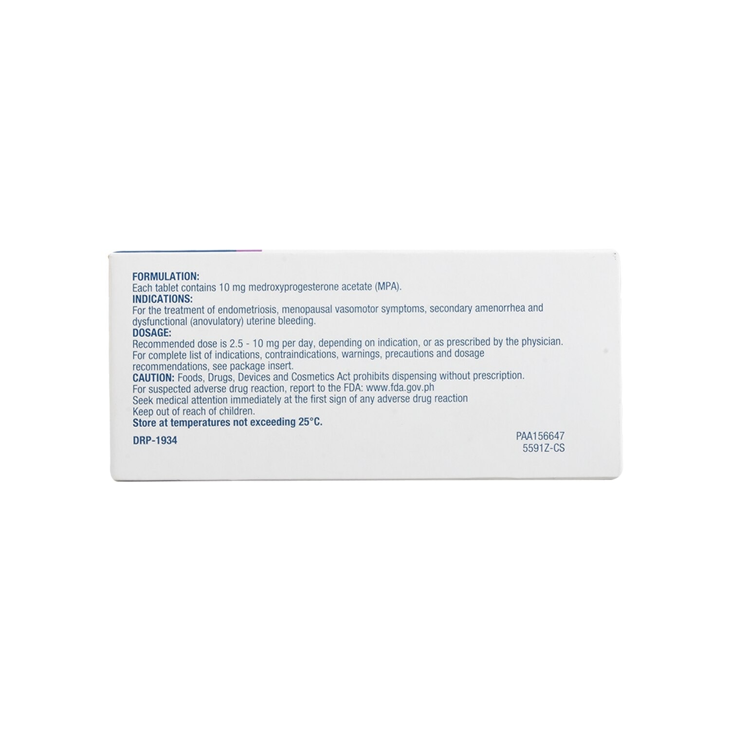 Medroxyprogesterone acetate 10mg 1 Tablet [PRESCRIPTION REQUIRED]