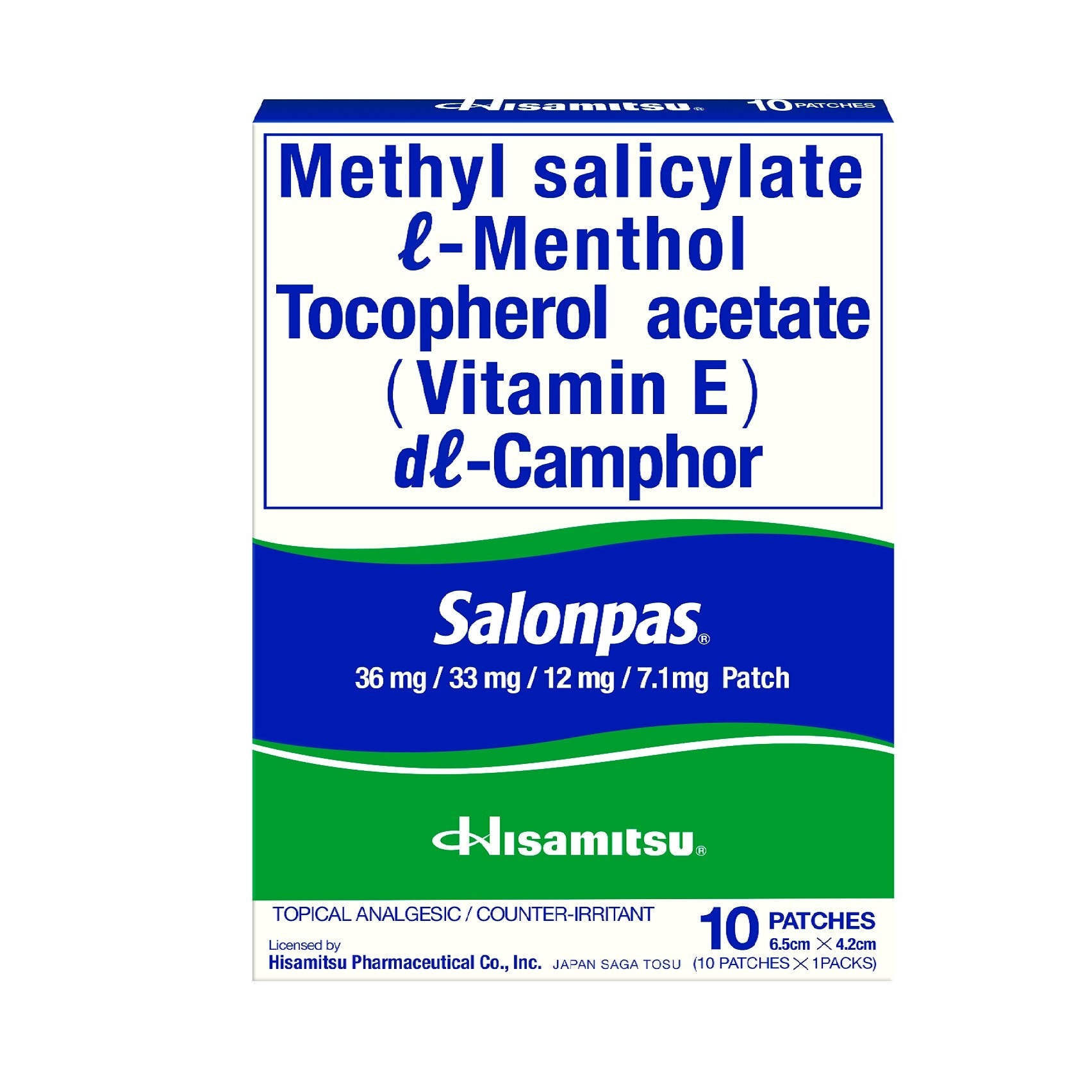 Methylsalicylate 105mg Menthol 31.5mg Medicated Patch