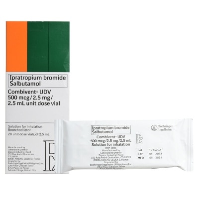 COMBIVENT Ipratropium Br salbutamol Sulfate 500 mcg/ 2.5 mg / 2.5 mL per UDV 2.5mL (1 Unit Dose Vial) [PRESCRIPTION REQUIRED]