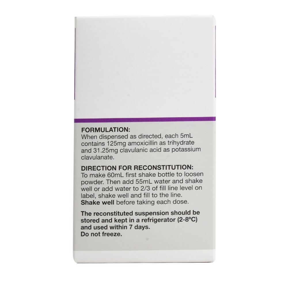 Amoxicillin 125mg + Clavulanic acid 31.25mg Oral Suspension 60mL [PRESCRIPTION REQUIRED]