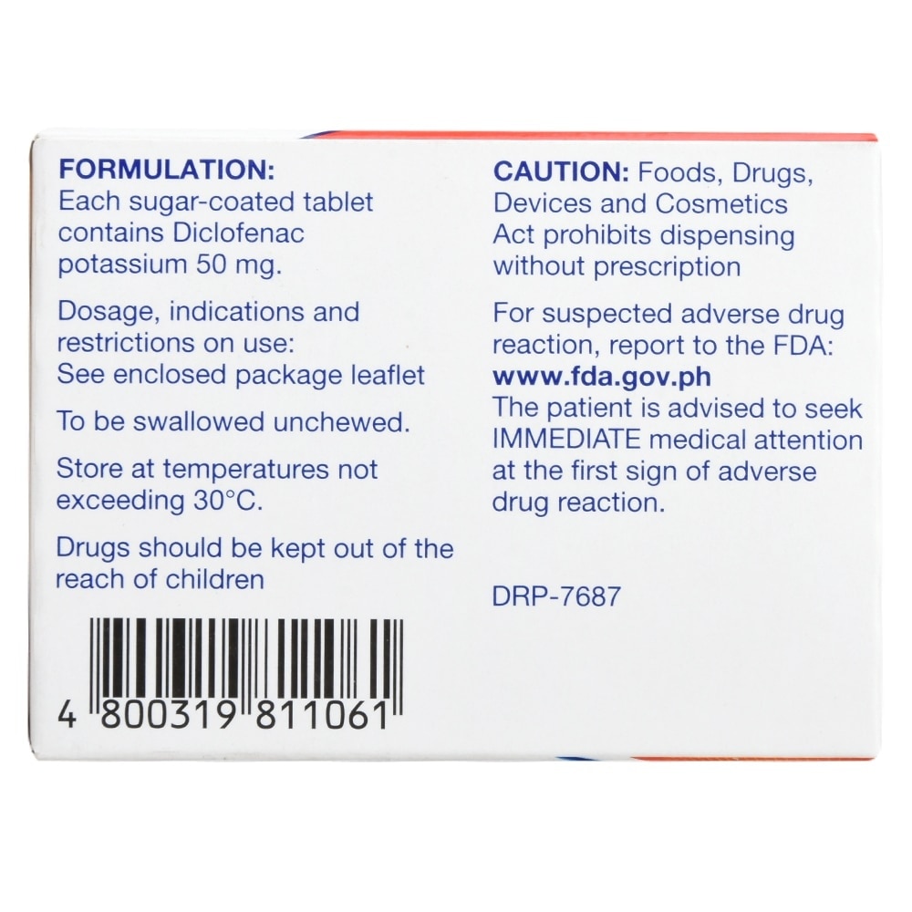 Diclofenac Potssium 50 mg Sugar-Coated Tablet 1 Tablet [PRESCRIPTION REQUIRED]