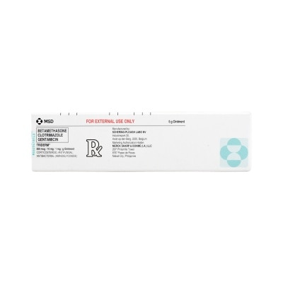 TRIDERM Betamethasone Dipropionate + Gentamicin Sulfate + Clotrimazole 500 mcg/ 1 mg/ 10 mg Ointment x5g [PRESCRIPTION REQUIRED]