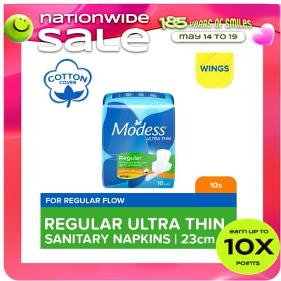 MODESS - Modess Regular Ultra Thin with Wings Sanitary Napkin 10s - Light Flow, Thin Pad