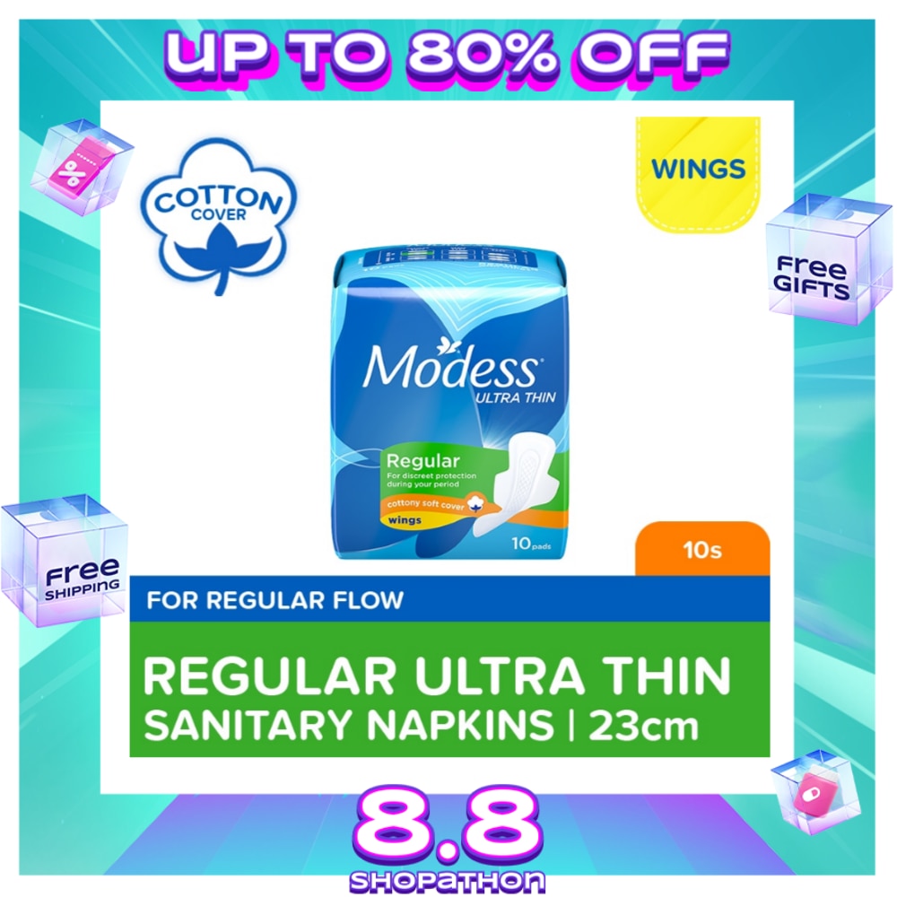 Modess Regular Ultra Thin with Wings Sanitary Napkin 10s - Light Flow, Thin Pad