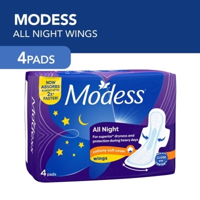 MODESS Modess All Night Extra Long with Wings Sanitary Napkin 4s - Heavy Flow, Fast Absorbing Against Leaks