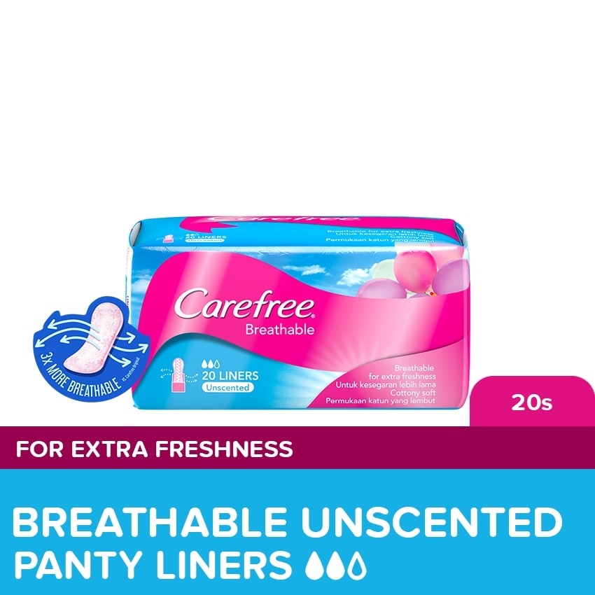 CAREFREE Carefree Breathable Unscented Panty Liners 20s Feminine Care Odor Control Absorb Discharge Watsons Philippines