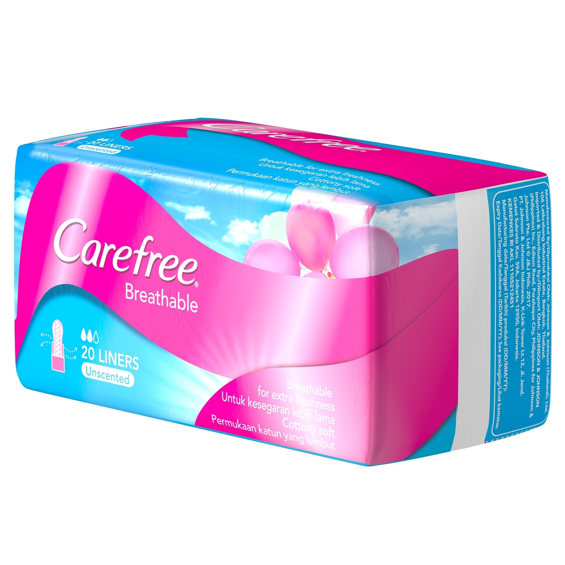 Carefree Breathable Unscented Panty Liners 20s - Feminine Care, Odor Control, Absorb Discharge