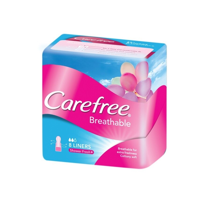 Carefree Breathable Panty Liners Flats 8s - Feminine Care, Odor Control, Absorb Discharge