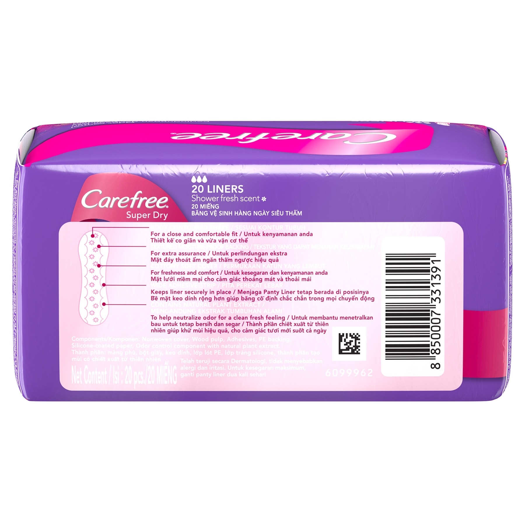 Carefree Super Dry Panty Liners 20s - Feminine Care, Odor Control, Absorb Discharge