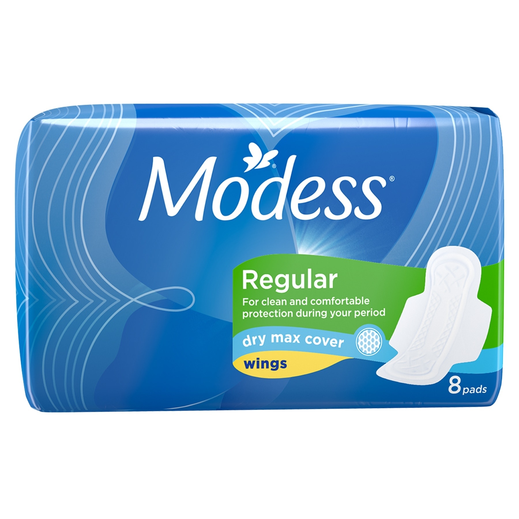 Modess Regular Dry Max with Wings Sanitary Napkin 8s - Regular Flow, Dry Feeling