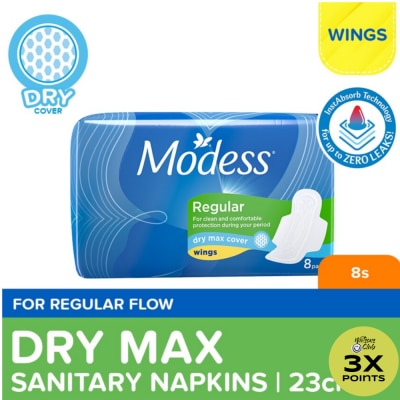 MODESS Modess Regular Dry Max with Wings Sanitary Napkin 8s - Regular Flow, Dry Feeling