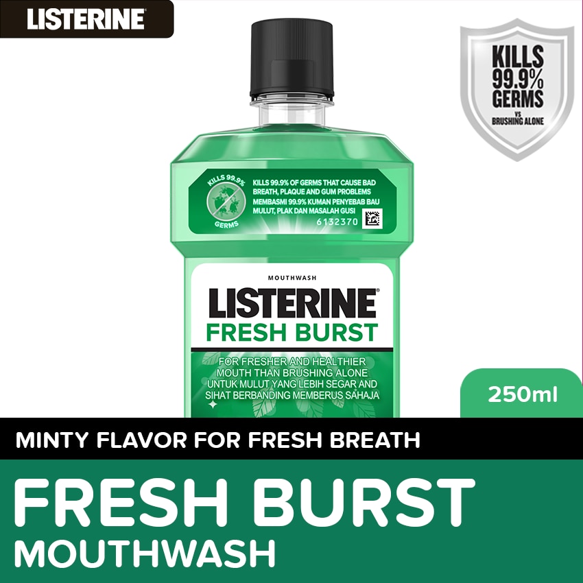 Listerine Fresh Burst Mouthwash 250ml - For Oral Care, Mint Fresh to Fight Bad Breath