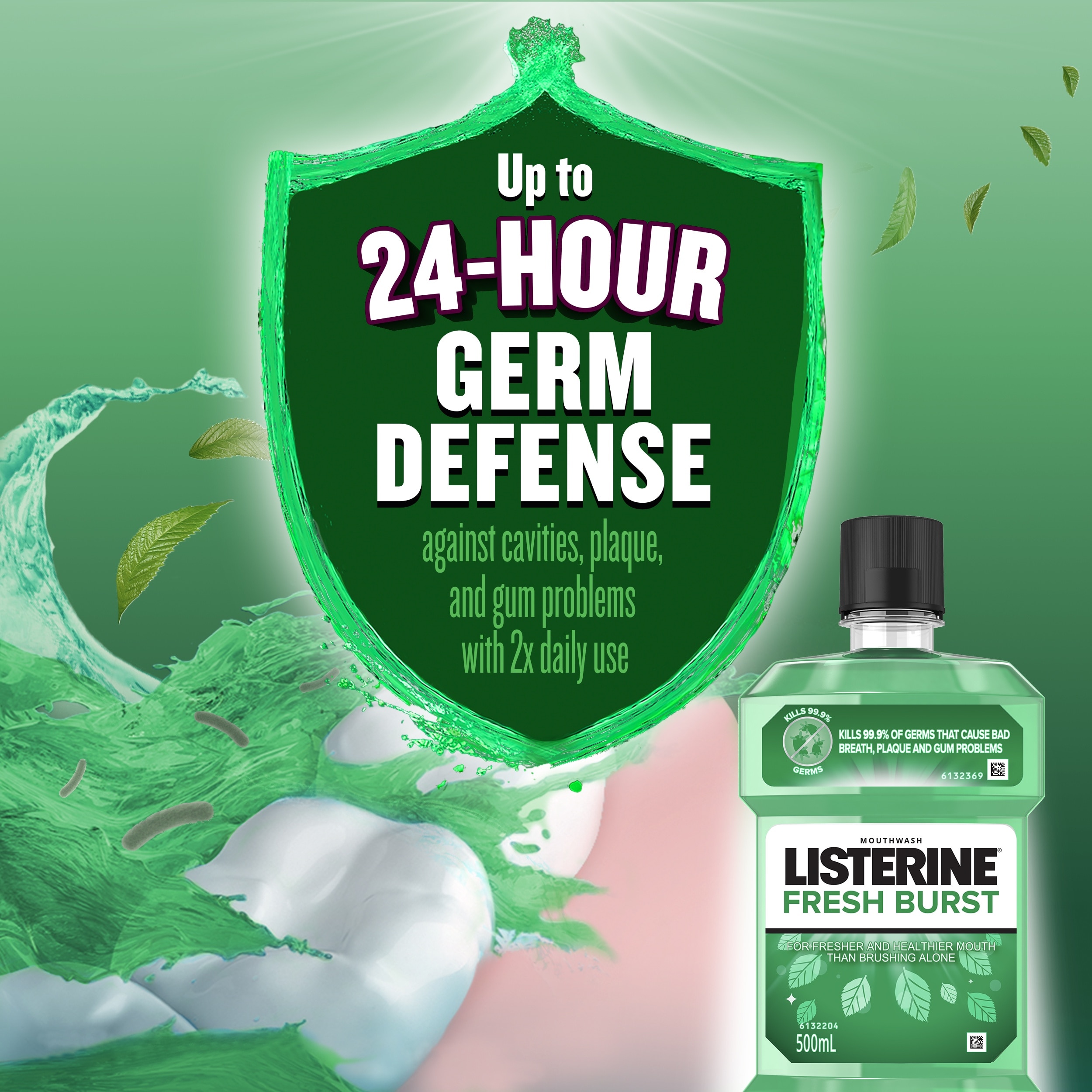 Listerine Fresh Burst Mouthwash 250ml - For Oral Care, Mint Fresh to Fight Bad Breath