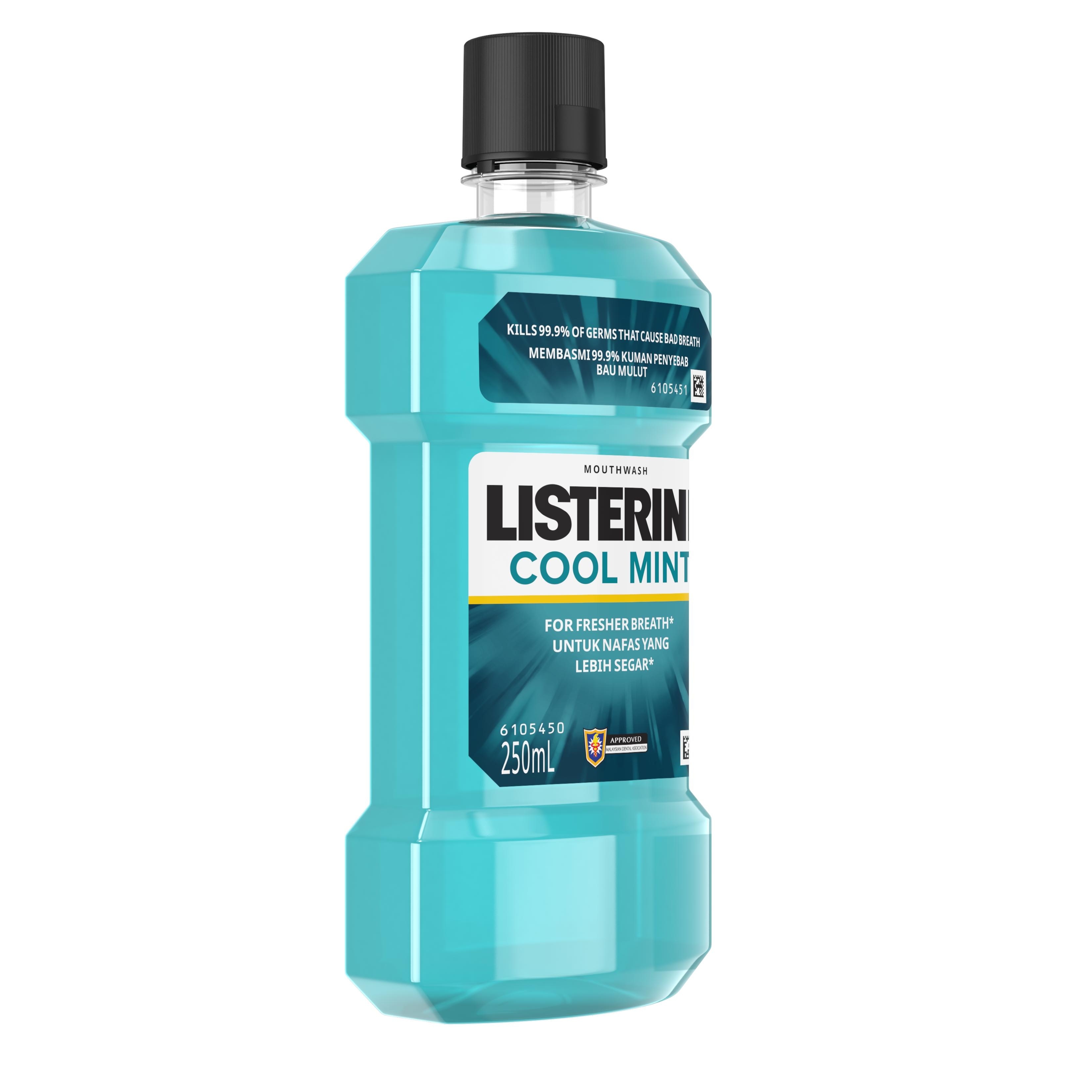 Listerine Cool Mint Mouthwash 250ml - Oral Care, Mint Fresh to Fight Bad Breath, Toothbrush Routine