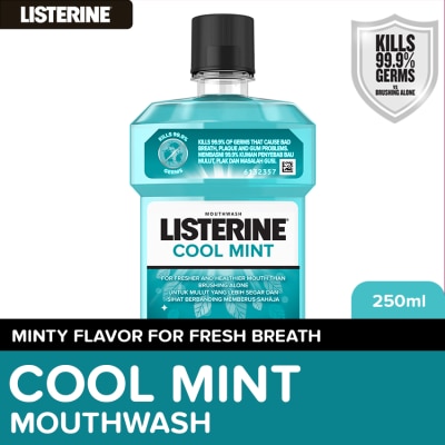 LISTERINE Listerine Cool Mint Mouthwash 250ml - Oral Care, Mint Fresh to Fight Bad Breath, Toothbrush Routine