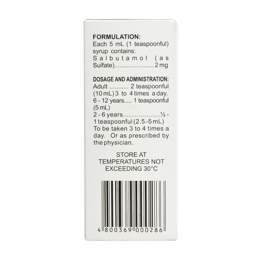 Salbutamol Sulfate 2 mg/5 mL Syrup 60 mL [PRESCRIPTION REQUIRED]