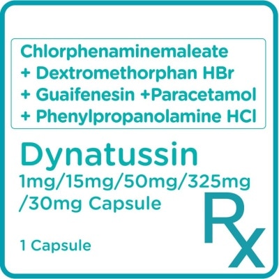DYNATUSSIN DYNATUSSIN Chlorphenamine maleate + Dextromethorphan HBr + Guaifenesin + Paracetamol + Phenylpropanolamine HCl 1mg/15mg/50mg/325mg/30mg Sold Per Piece [PRESCRIPTION REQUIRED]