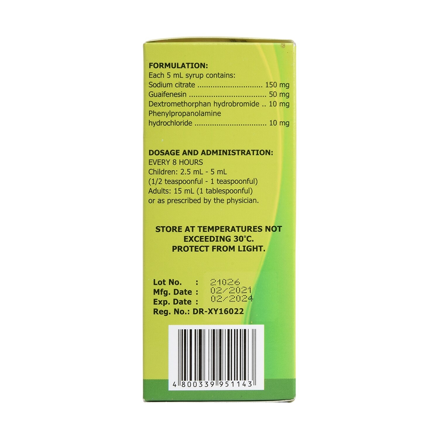 Dextromethorphan HBr 10 mg + Guaifenesin 50 mg + Phenylpropanolamine HCl 10 mg + Sodium citrate 150 mg Syrup 120mL [PRESCRIPTION REQUIRED]