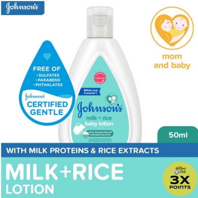 JOHNSONS BABY Johnson's Milk+Rice Baby Lotion 50ml-Lotion for Baby,Baby Essentials,Baby Body Lotion,Milk Lotion