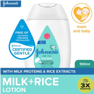 JOHNSONS BABY Johnson's Milk+Rice Baby Lotion 100ml-Lotion for Baby,Baby Essentials,Baby Body Lotion,Milk Lotion