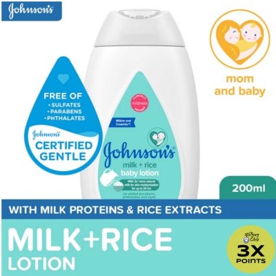 JOHNSONS BABY Johnson's Milk+Rice Baby Lotion 200ml-Lotion for Baby,Baby Essentials,Baby Body Lotion,Milk Lotion