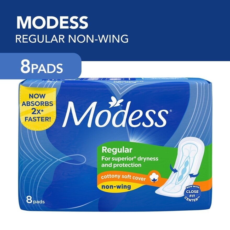 Modess Regular Cottony Soft Non-Wing Sanitary Napkin 8s - Regular Flow, Fast Absorbing Against Leaks