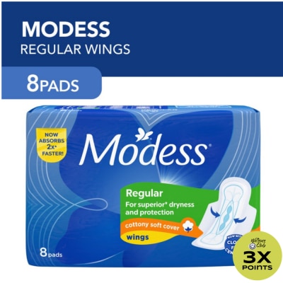MODESS Modess Regular Cottony Soft with Wings Sanitary Napkins 8s - Regular Flow, Fast Absorbing vs Leaks