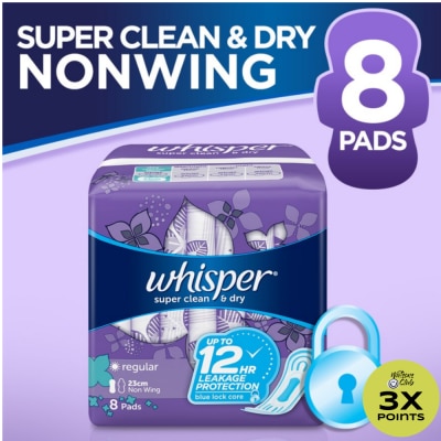WHISPER Super Clean & Dry Diaper Flow Non-Wings 8 Pads [SANITARY NAPKIN]