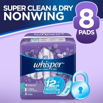 WHISPER Super Clean & Dry Diaper Flow Non-Wings 8 Pads [SANITARY NAPKIN]