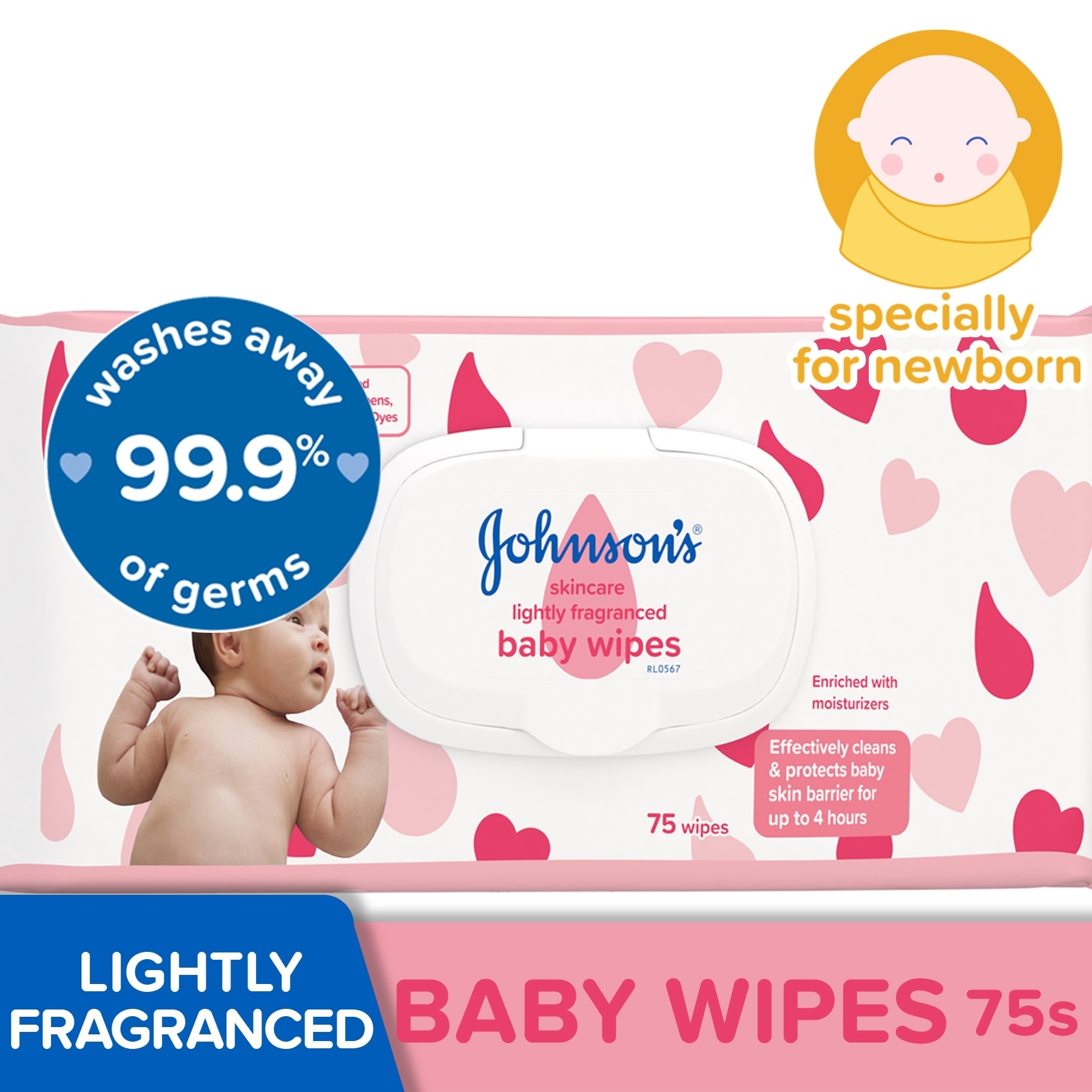 Johnson's Skincare Baby Wipes 75s - Wipes for Baby, Baby Care, Baby Essentials, Wet Wipes