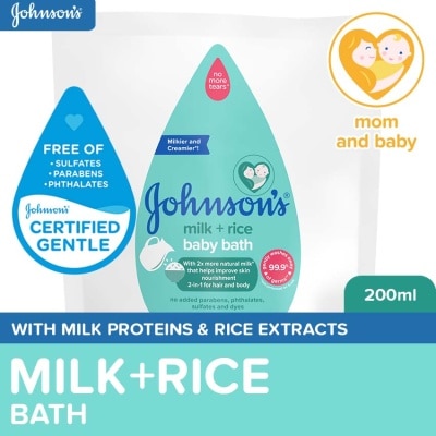 JOHNSONS BABY Johnson's Milk + Rice Baby Bath 200ml Refill-Baby Essentials,Baby Care,Baby Wash,Body Wash For Baby