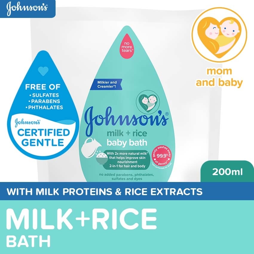 Johnson's Milk + Rice Baby Bath 200ml Refill-Baby Essentials,Baby Care,Baby Wash,Body Wash For Baby