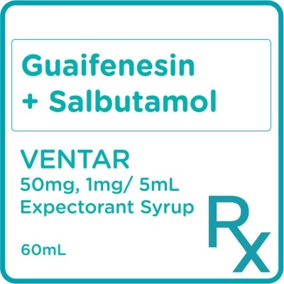 VENTAR Guaifenesin 50mg + Salbutamol 1mg per 5 ml Syrup X60mL [PRESCRIPTION REQUIRED]