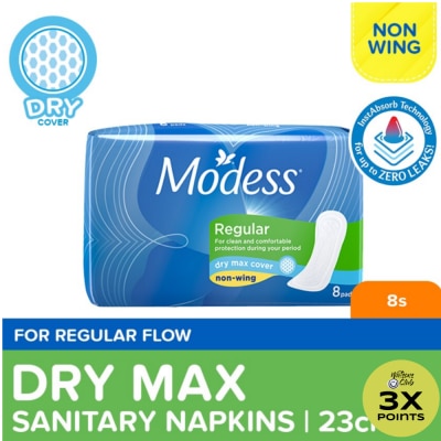 MODESS Modess Regular Dry Max Non-Wing Sanitary Napkin 8s - Regular Flow, Dry Feeling