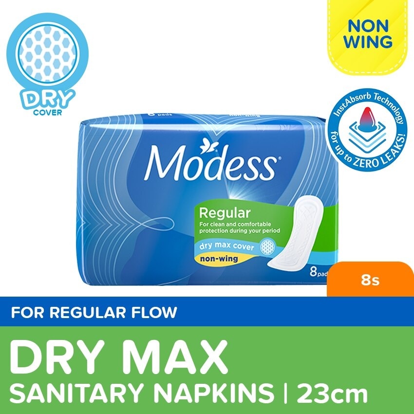 Modess Regular Dry Max Non-Wing Sanitary Napkin 8s - Regular Flow, Dry Feeling