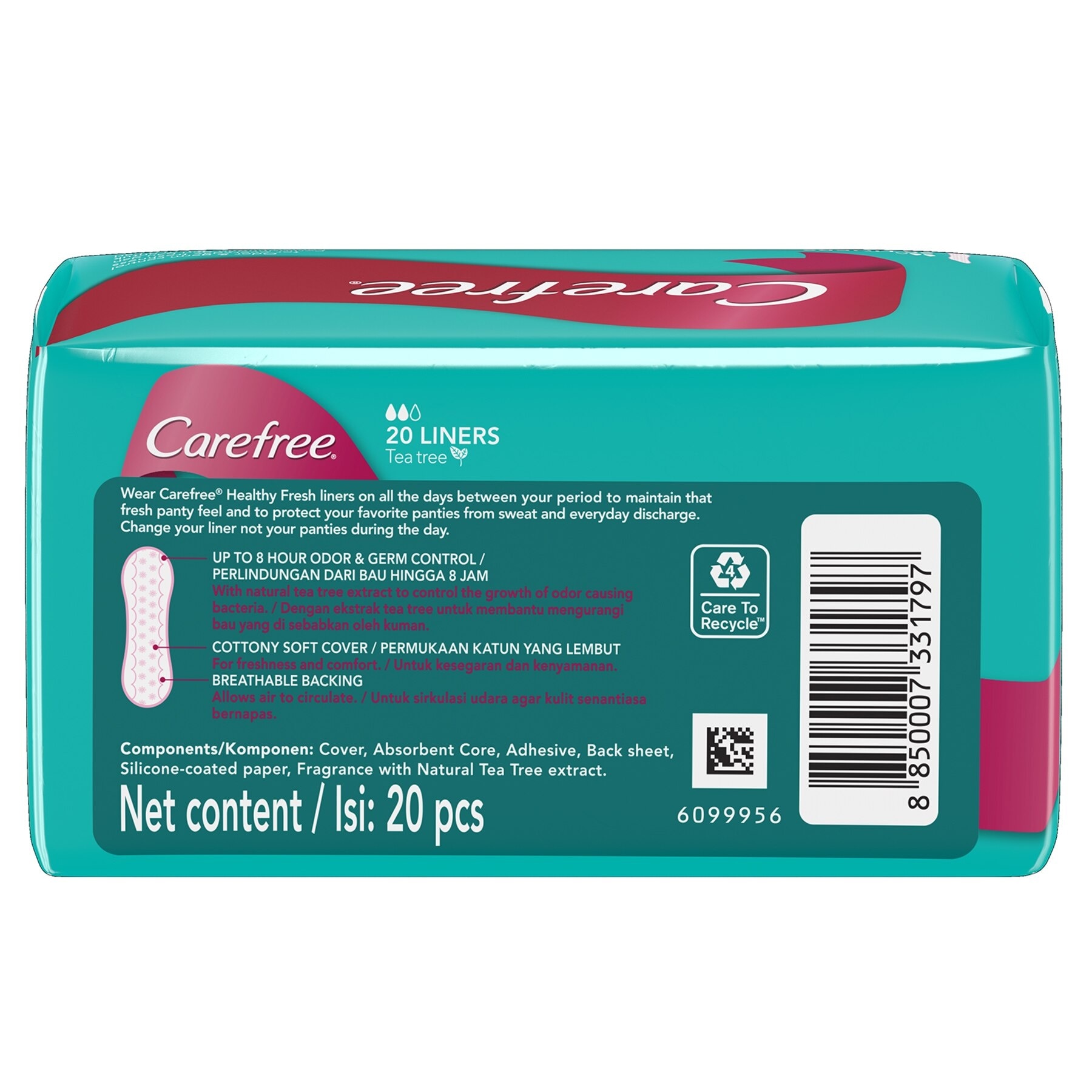 Carefree Healthy Fresh Panty Liners 20s - Feminine Care, Odor Control, Absorb Discharge